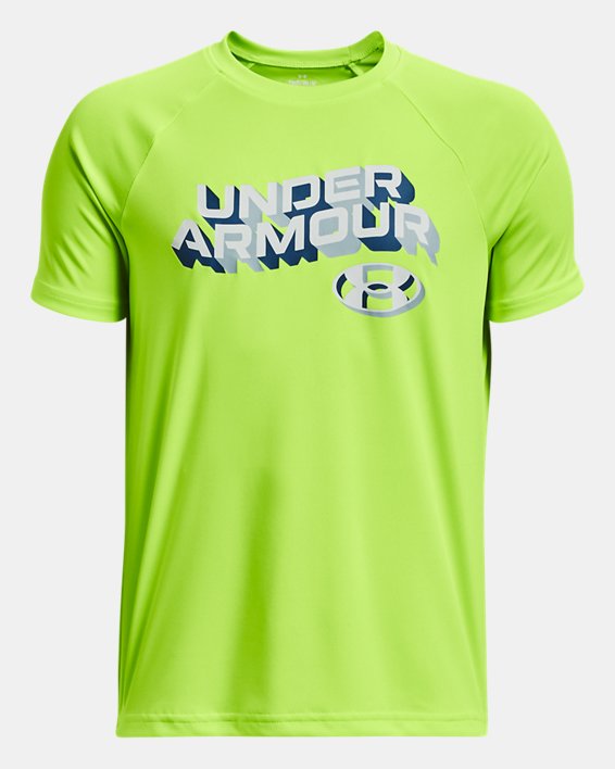 Boys' UA Tech™ Wordmark Short Sleeve, Green, pdpMainDesktop image number 0